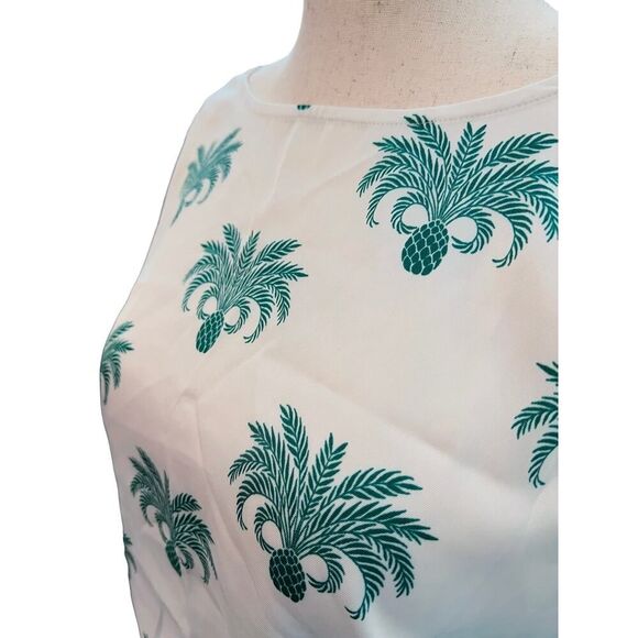 Ann Taylor Pineapple Blouse Cropped Short Gathered Sleeve Size Large White/Green - Picture 5 of 9